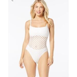 Carmen Marc Valvo Scoop Neck One Piece Swimsuit - Living Paradise White